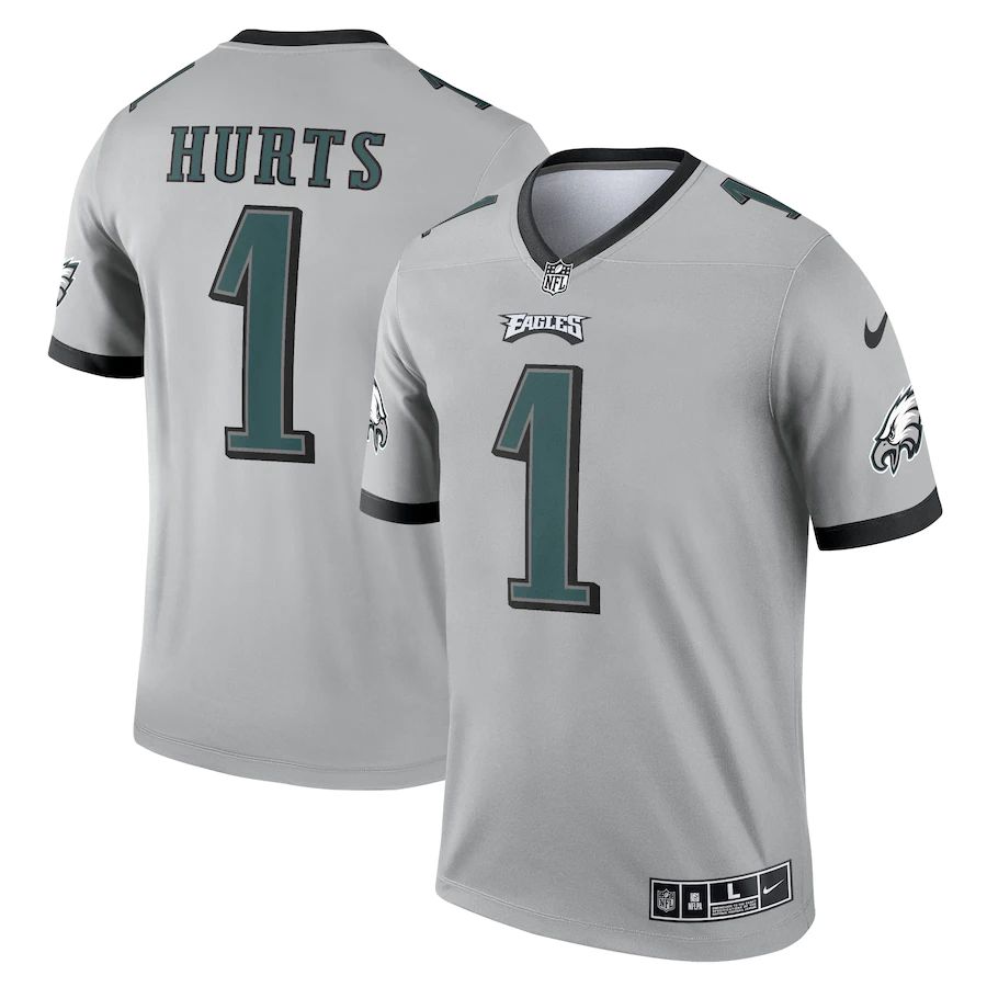 Men Philadelphia Eagles #1 Jalen Hurts Nike Silver Inverted Legend NFL Jersey